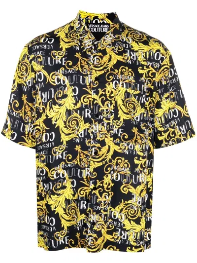 Versace Jeans Couture Baroque-print Short-sleeve Shirt In Black
