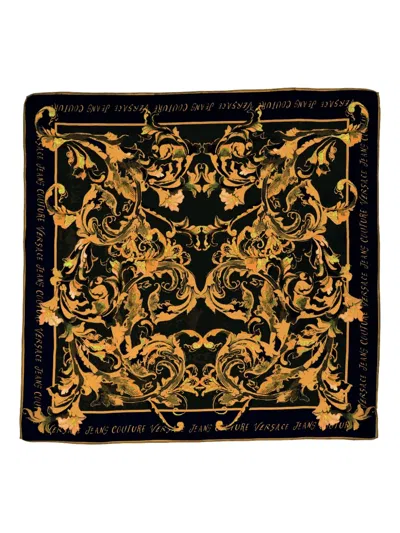 Versace Jeans Couture Baroque-print Silk Scarf In Black