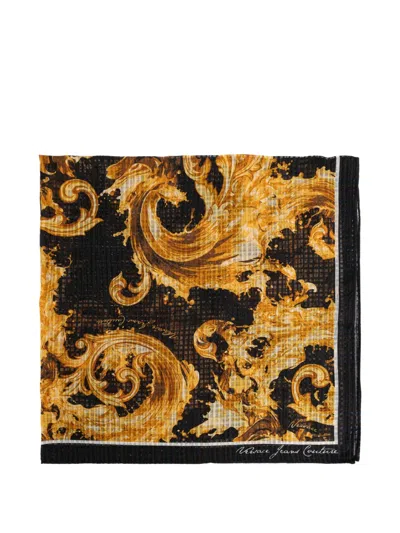 Versace Jeans Couture Baroque Print Silk Scarf In Black