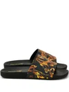 Versace Jeans Couture Baroque-print Slides In Black