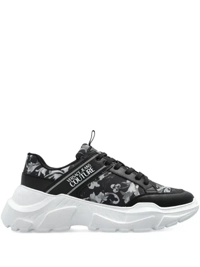 Versace Jeans Couture Baroque-print Sneakers In Black