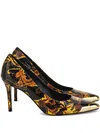 Versace Jeans Couture Baroque-print Stiletto Pumps In Black
