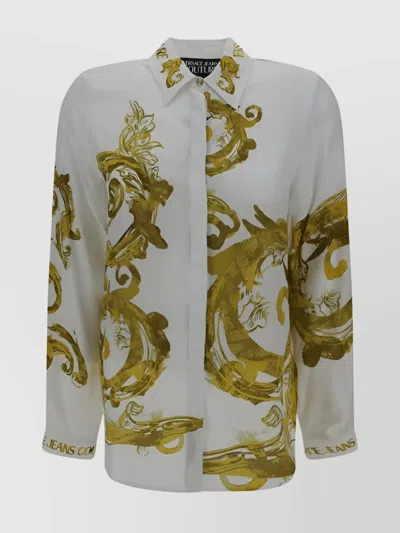 Versace Jeans Couture Baroque Print Structured Collar Long Sleeve Shirt In White