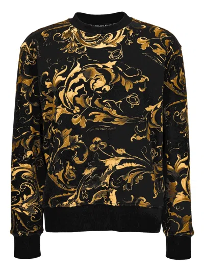 Versace Jeans Couture Baroque Print Crew Neck Sweatshirt In Black