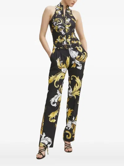 Versace Jeans Couture Baroque-print Zip-front Bodysuit In Black