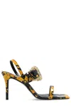 Versace Jeans Couture Baroque-print 85mm Square-toe Sandals In Black/gold