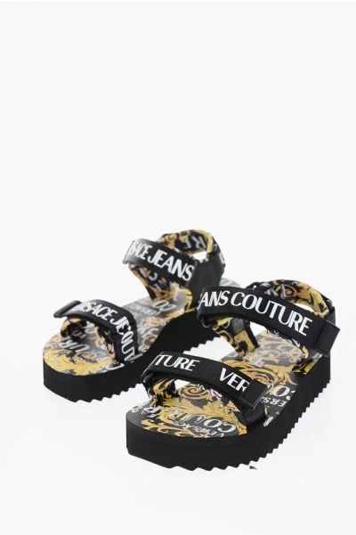 Versace Jeans Couture Baroque Printed Miami Sandals With Touch Strap In Multi