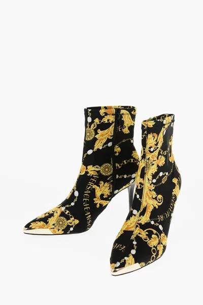 Versace Jeans Couture Baroque Printed Point Toe Scarlett Sock Boots In Black