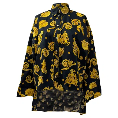 Versace Jeans Couture Baroque Printed Shirt In Black Cotton