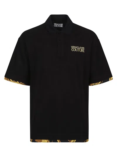 Versace Jeans Couture Baroque Short Sleeve Polo Shirt In Black