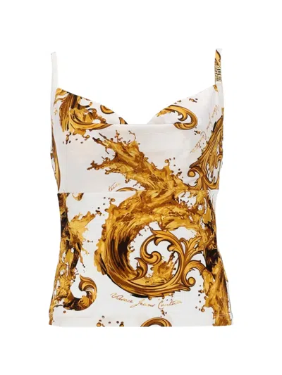 Versace Jeans Couture White Baroque Sweetheart Neckline Crop Top