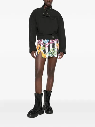 Versace Jeans Couture Baroque-print Striped Mini Skirt In Multi