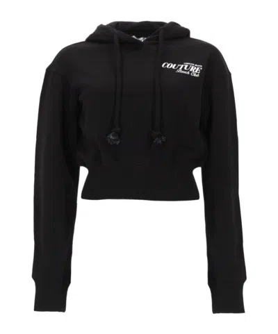 Versace Jeans Couture Beach Club Cropped Hoodie In Black