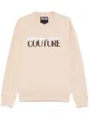 Versace Jeans Couture Beige Cotton Crewneck Sweatshirt With Logo In Beige