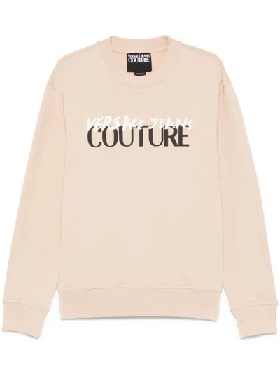 VERSACE JEANS COUTURE BEIGE COTTON CREWNECK SWEATSHIRT WITH LOGO