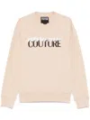 Versace Jeans Couture Beige Cotton Crewneck Sweatshirt With Logo In Beige