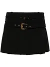 Versace Jeans Couture Black Baroque Buckle Pleated Miniskirt In Black