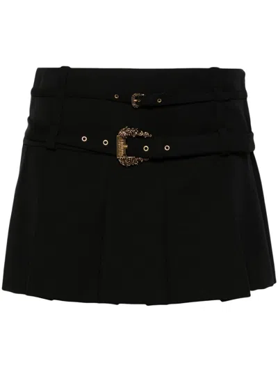 Versace Jeans Couture Black Baroque Buckle Pleated Miniskirt In E899 Black