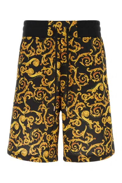 Versace Jeans Couture Black/gold Printed Polyester Bermuda Shorts
