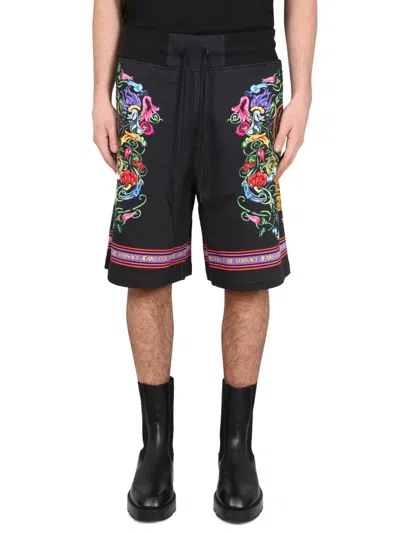 Versace Jeans Couture Bermuda Shorts With Print In Black