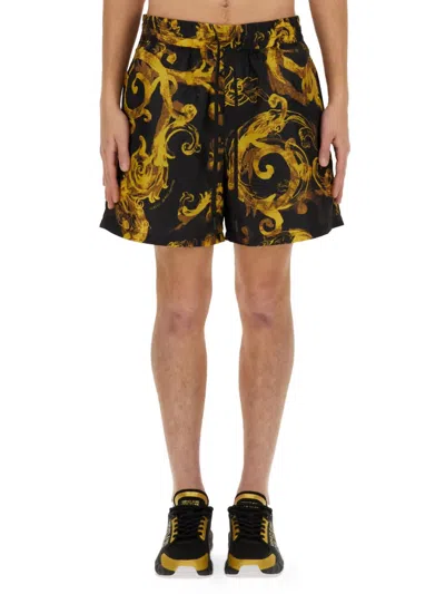 Versace Jeans Couture Barocco-print Cotton Track Shorts In Black