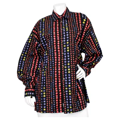 Pre-owned Versace Jeans Couture Berry Print Button-up Long Sleeve Shirt Circa 1990s In Black