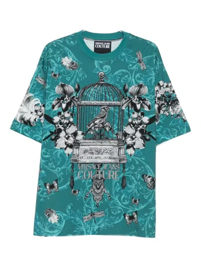 Versace Jeans Couture Birdcage-floral Print T-shirt In Green
