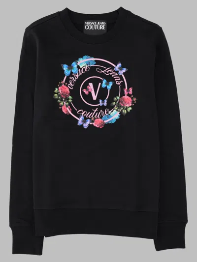 Versace Jeans Couture Black Floral Butterfly Graphic Cotton Sweatshirt