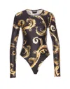 Versace Jeans Couture Stretch Chromo Couture Bodysuit With Print In Black