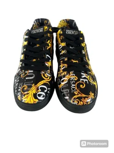 Pre-owned Versace Jeans Couture Black & Gold Brooklyn Sneakers-black-size 10