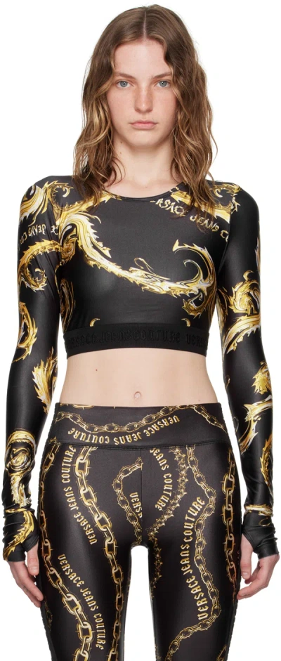 Versace Jeans Couture Black & Gold Chromo Couture Long Sleeve T-shirt In Eg89 Black/gold