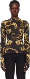 Versace Jeans Couture Black & Gold Chromo Couture Lurex Knit Sweater In Eg89 Black/gold