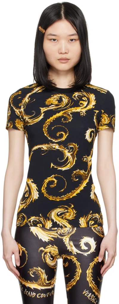 Versace Jeans Couture Black & Gold Chromo Couture T-shirt In Eg89 Black/gold