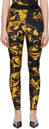 Versace Jeans Couture Black & Gold Lycra Barocco Leggings In Multi
