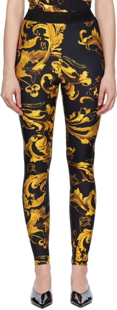 Versace Jeans Couture Black & Gold Lycra Barocco Leggings