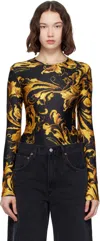 Versace Jeans Couture Black & Gold Lycra Bodysuit In Black