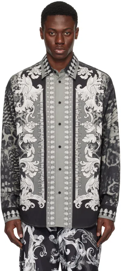 VERSACE JEANS COUTURE BLACK & GRAY ANIMALIER SHIRT