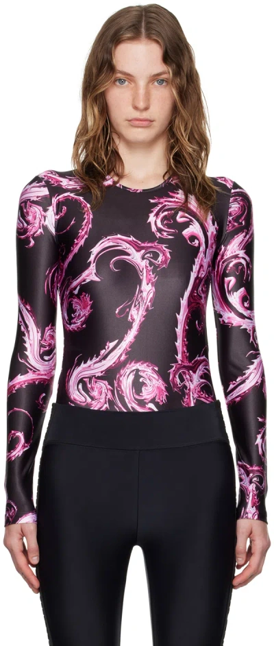 Versace Jeans Couture Black & Pink Chromo Couture Bodysuit