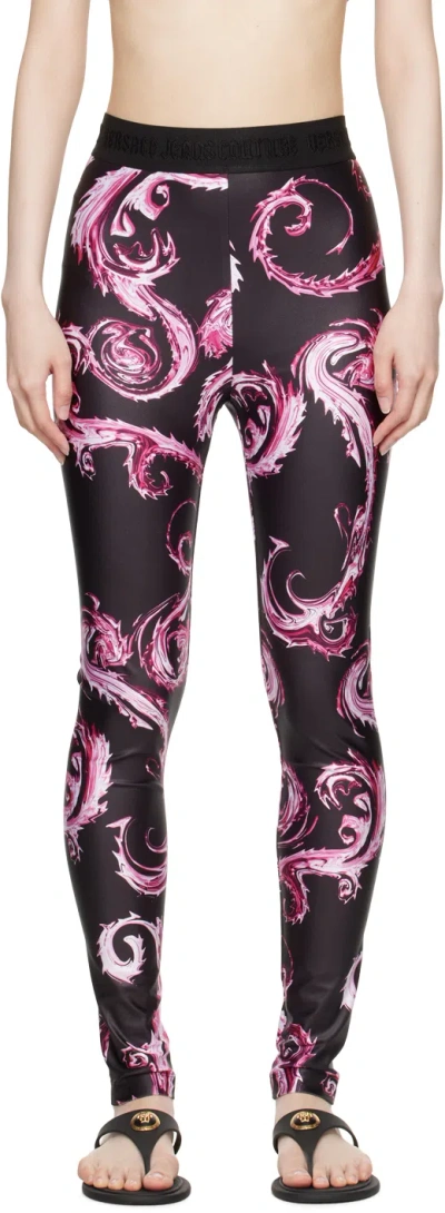 Versace Jeans Couture Black & Pink Chromo Couture Leggings In Eqy2 899 Black Raspb