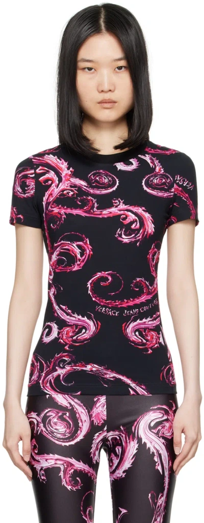 Versace Jeans Couture Black & Pink Chromo Couture T-shirt In Eqy2 899 Black +rasp