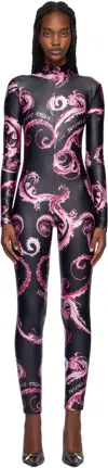 Versace Jeans Couture Black & Purple Chromo Couture Catsuit In Eqy2 899 Black + 477