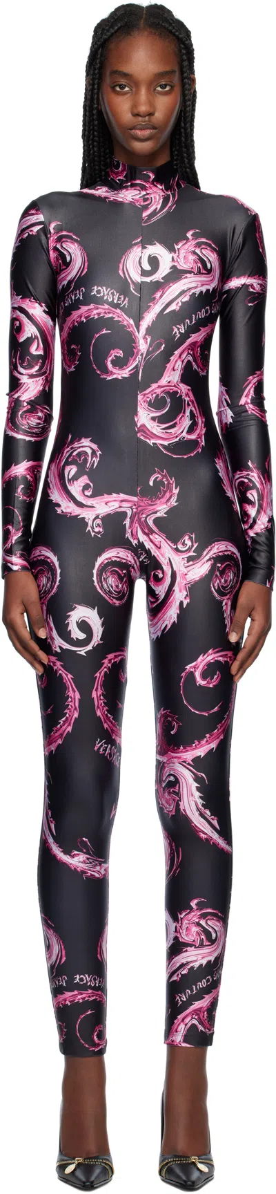Versace Jeans Couture Black & Purple Chromo Couture Catsuit In Eqy2 899 Black + 477