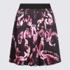 Versace Jeans Couture Pleated Mini Skirt With Vibrant Pattern In Black/raspberry
