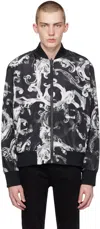 Versace Jeans Couture Black & White Watercolor Couture Reversible Bomber Jacket In E899 Black