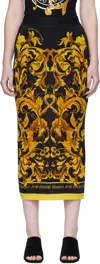 Versace Jeans Couture Black & Yellow Porcelain Barocco Midi Skirt In Multi