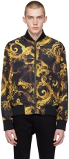 VERSACE JEANS COUTURE BLACK & YELLOW WATERCOLOR COUTURE REVERSIBLE BOMBER JACKET