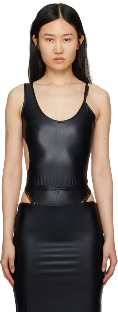 Versace Jeans Couture Black Asymmetric Bodysuit In E899 Black