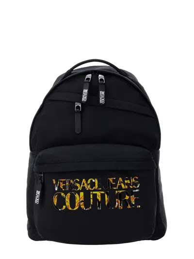 Versace Jeans Couture Black Backpack In Black Multi