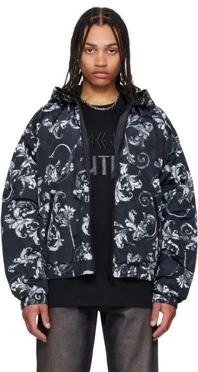 Versace Jeans Couture Black Barocco Reversible Down Jacket In E899-black