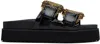 Versace Jeans Couture Black Baroque Buckle Arizona Flat Sandals In Schwarz